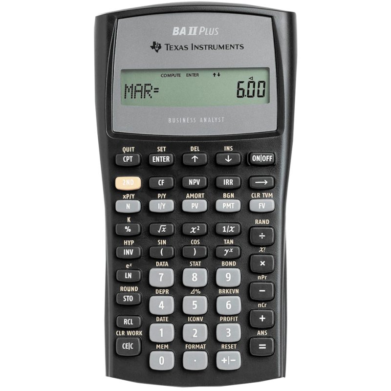 Texas Instruments calculatrice financière TI-BA II Plus, affichage 10 chiffres, batterie